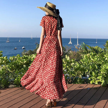 Floral Dress To Ankle Long Thin Temperament Big French Holiday Chiffon Dress Girl